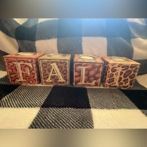 Wooden block votive candle holders, FALL decor, animal print